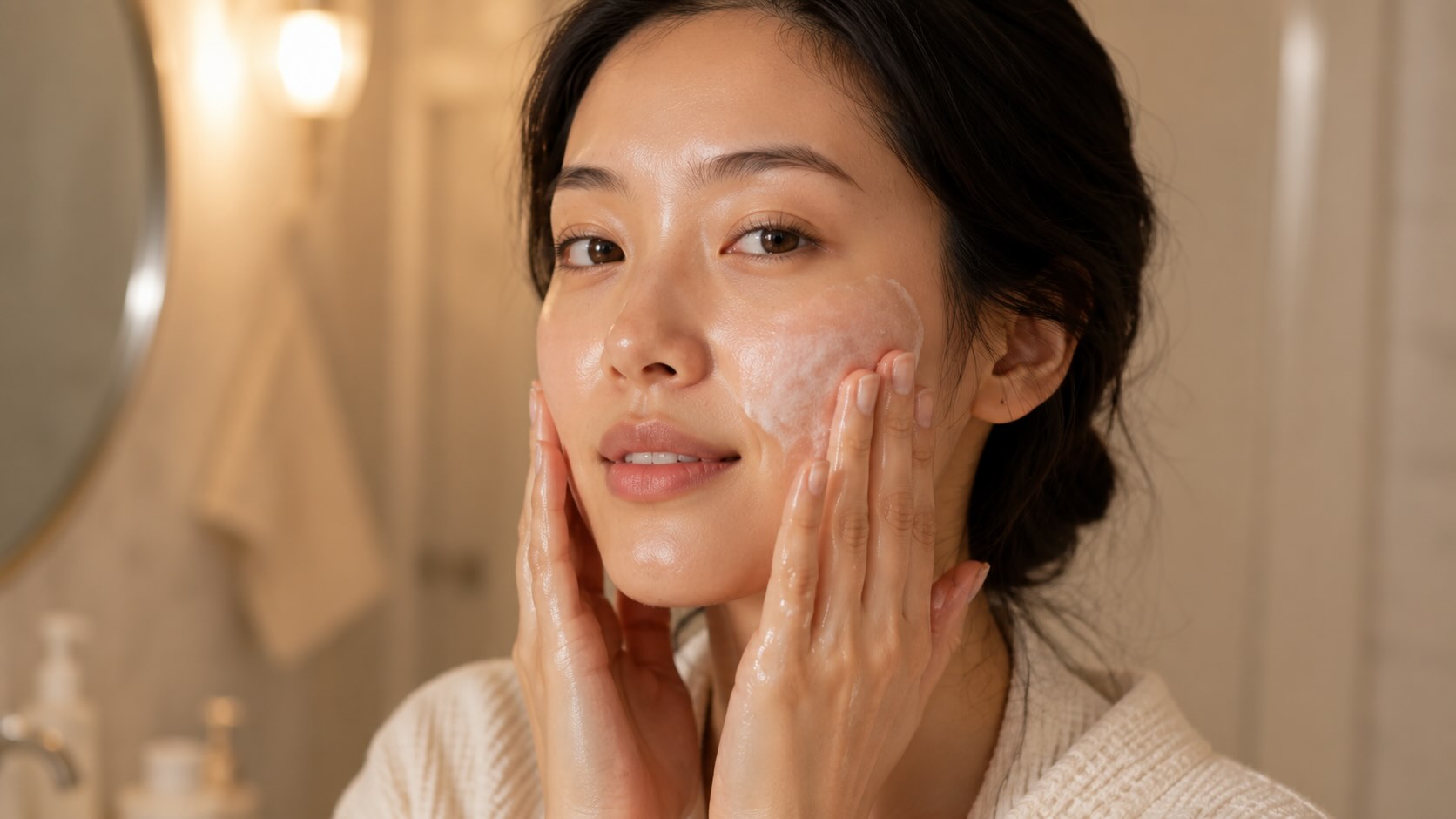 Hands massaging Banila Co Clean It Zero Cleansing Balm into dry skin for first-cleanse step