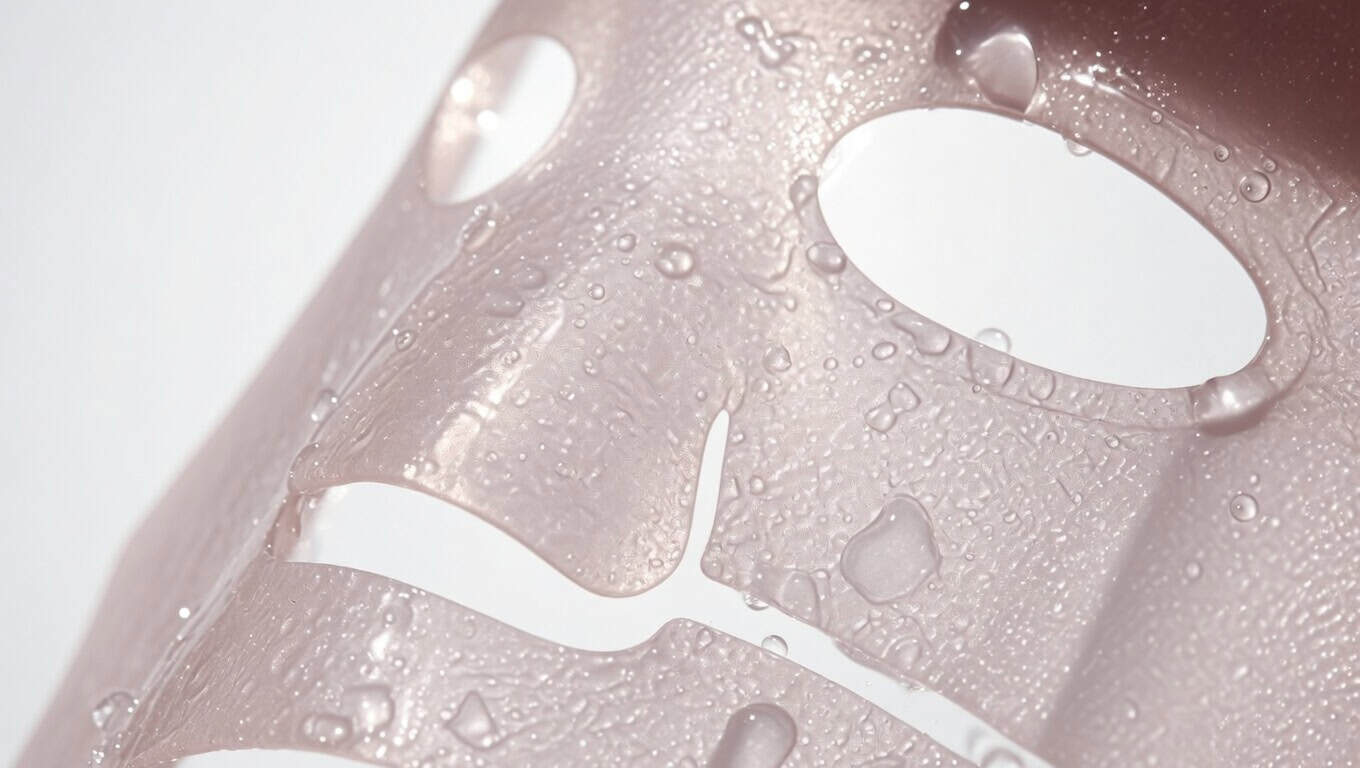 Biodance hydrogel mask texture close-up showing translucent gel sheet