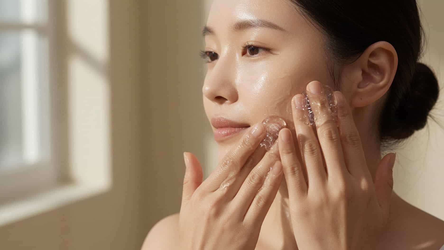 COSRX Snail Mucin Essence being patted into facial skin with fingertips