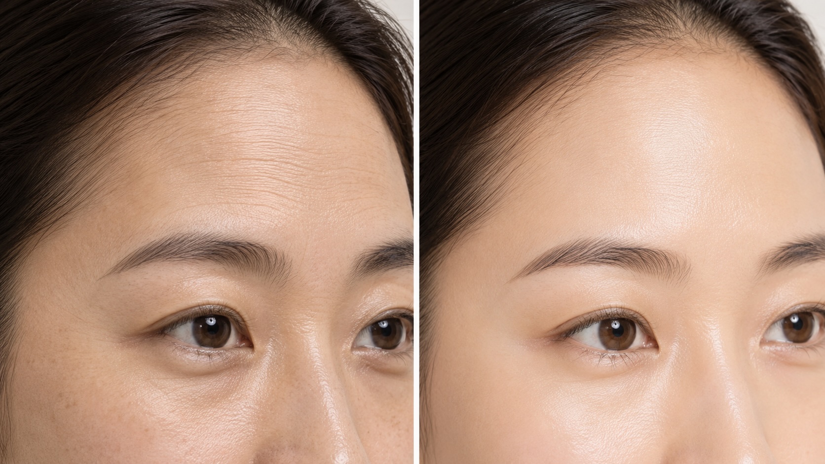 Before and after comparison of fine line softening and skin texture improvement after 6 weeks of Innisfree Retinol Cica Ampoule use