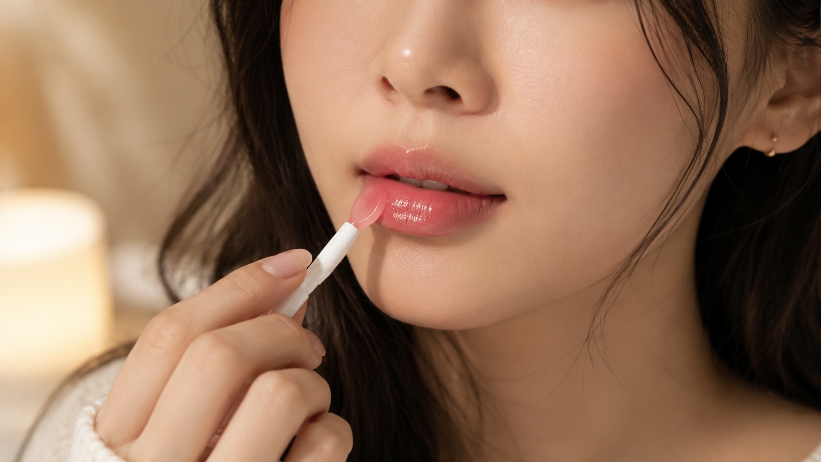 Applying Laneige Lip Sleeping Mask thick layer on lips with included spatula