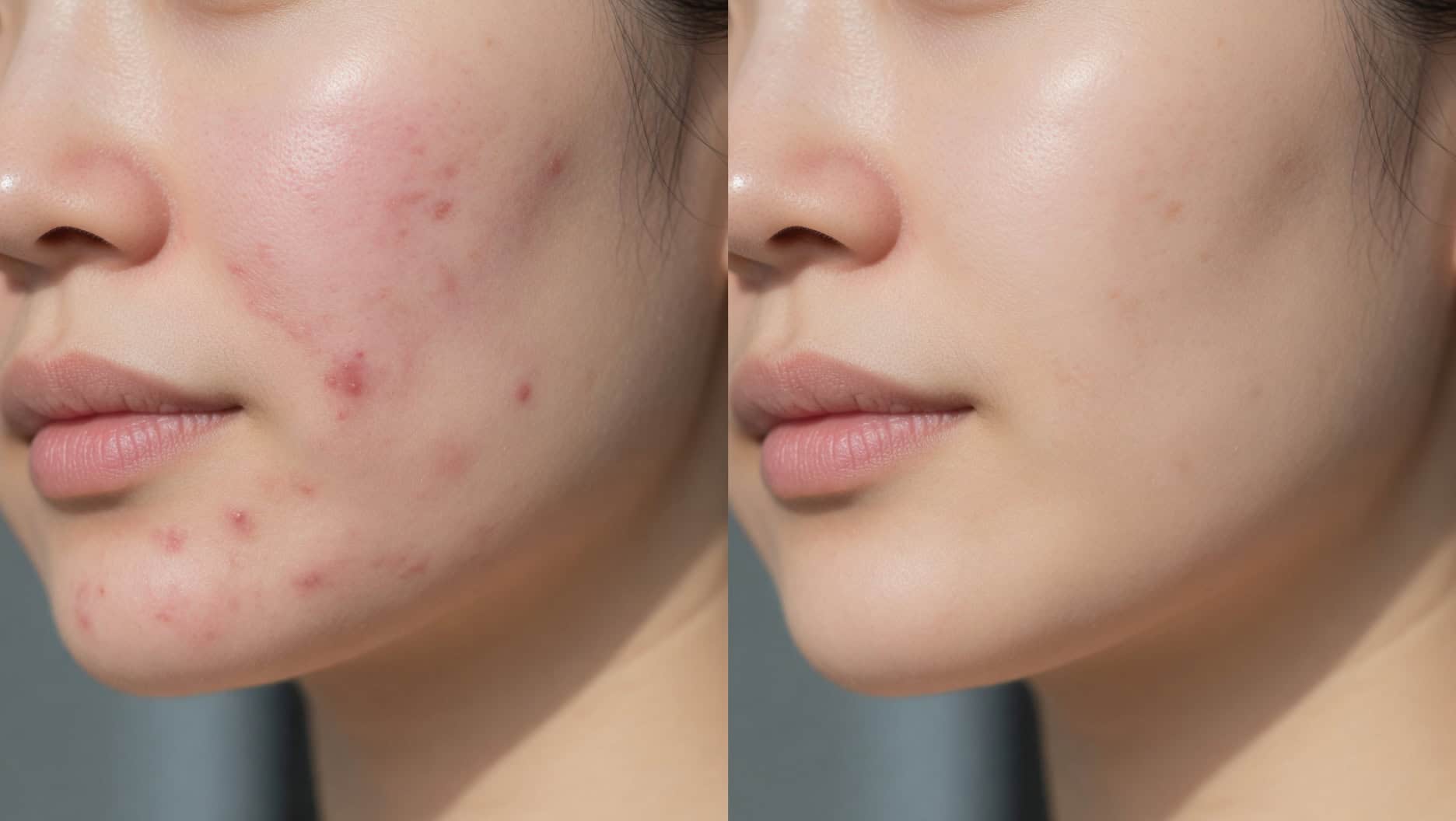Before and after comparison of jawline inflammation reduction after 6 weeks of Skin1004 Centella Ampoule