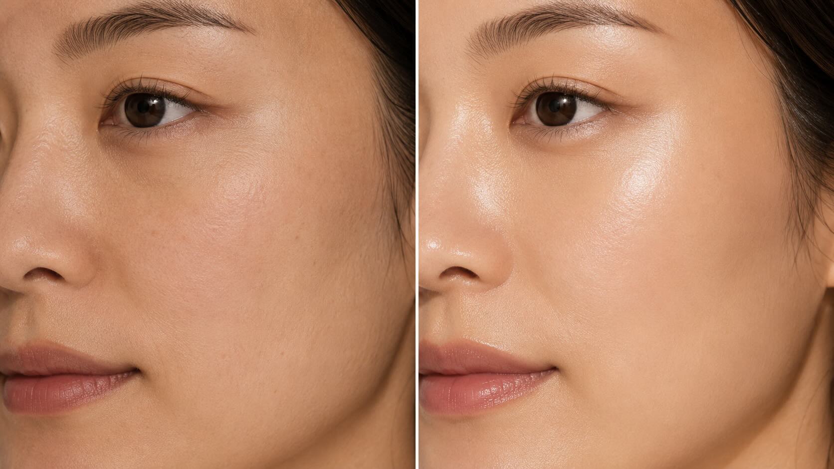 Before and after comparison of skin radiance and firmness improvement after 6 weeks of Sulwhasoo First Care Serum