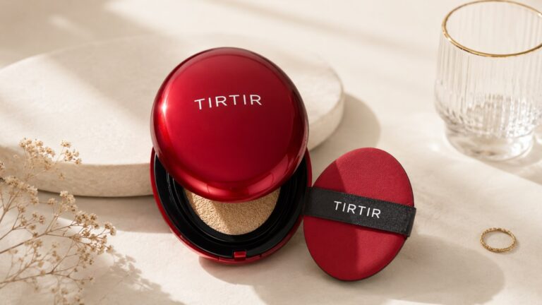TIRTIR Mask Fit Red Cushion red compact case on cream background