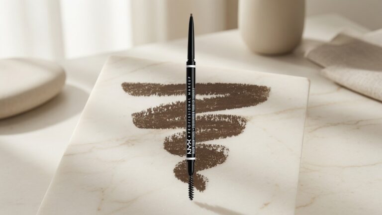NYX Professional Makeup Micro Brow Pencil on cream marble background