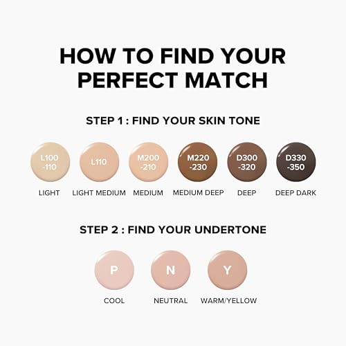 Beauty of Joseon shade finder chart showing skin tone levels L100 to D350 and undertone codes P, N and Y